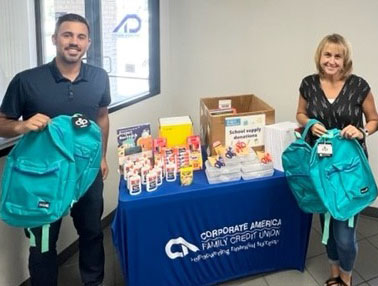 CAFCU's Burbank, Illinois branch displaying Project Backpack donations