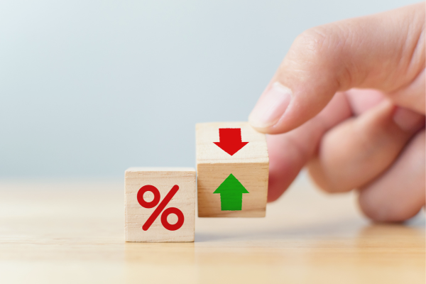Person moving blocks showing percentages moving down.